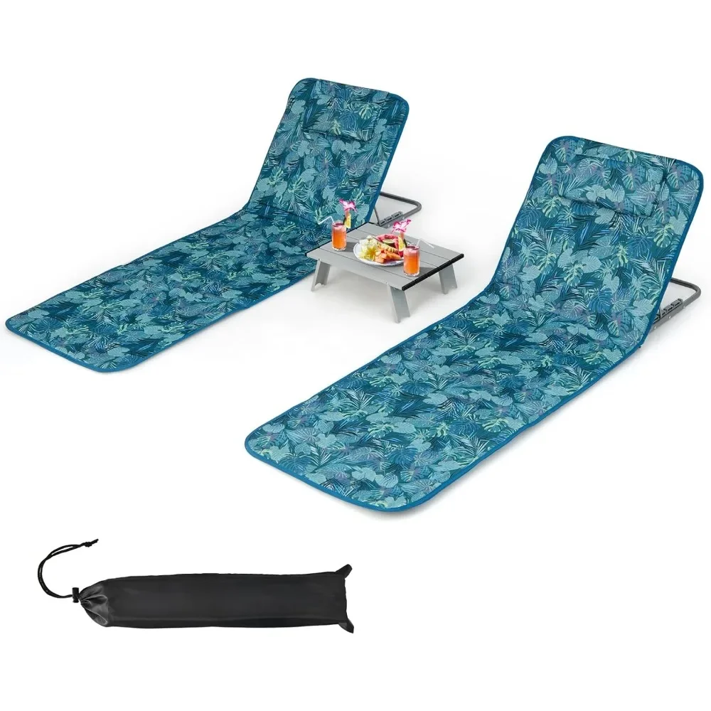 

3 Pieces Beach Chairs for Adults, Lightweight Lawn Lounge Chairs with 5 Adjustable Recline Position, Zipper Pocket, Backpack 2