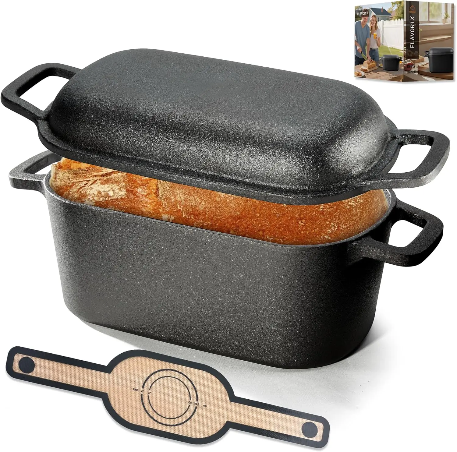 

Dutch Oven Pot with Lid for Bread Baking, Oval Cast Iron Bread Oven for Sourdough, Oven & Stove Safe Up to 500℉, 3.6QT
