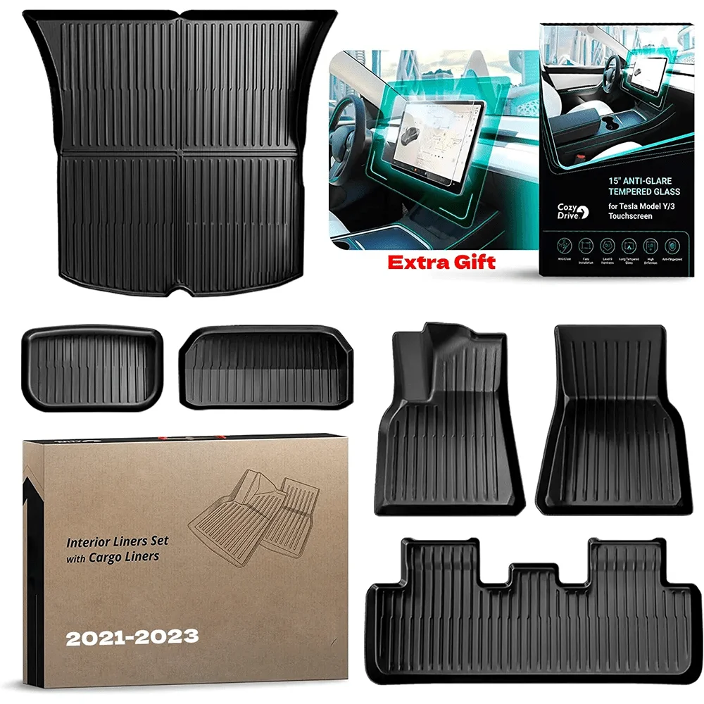 All Weather Car Floor Mats Designed for Tesla Model Y Left Hand 2021-2023 -Screen Protector Included Waterproof Floor Liner  