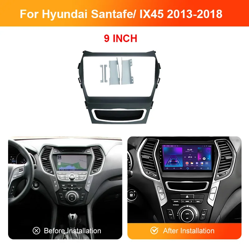 9Inch Car Radio Plastic Fascia For HYUNDAI SANTAFE IX45 2013-2018 Stereo Panel Wiring Harness Power Cord Adapter Canbus Decoder