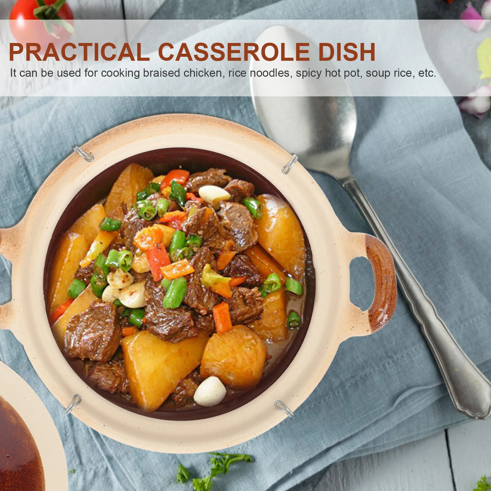 

Single Handle Chinese Clay Pot Casserole for Kitchen Stewing Soup Braised Chicken Rice Noodles Easy Clean