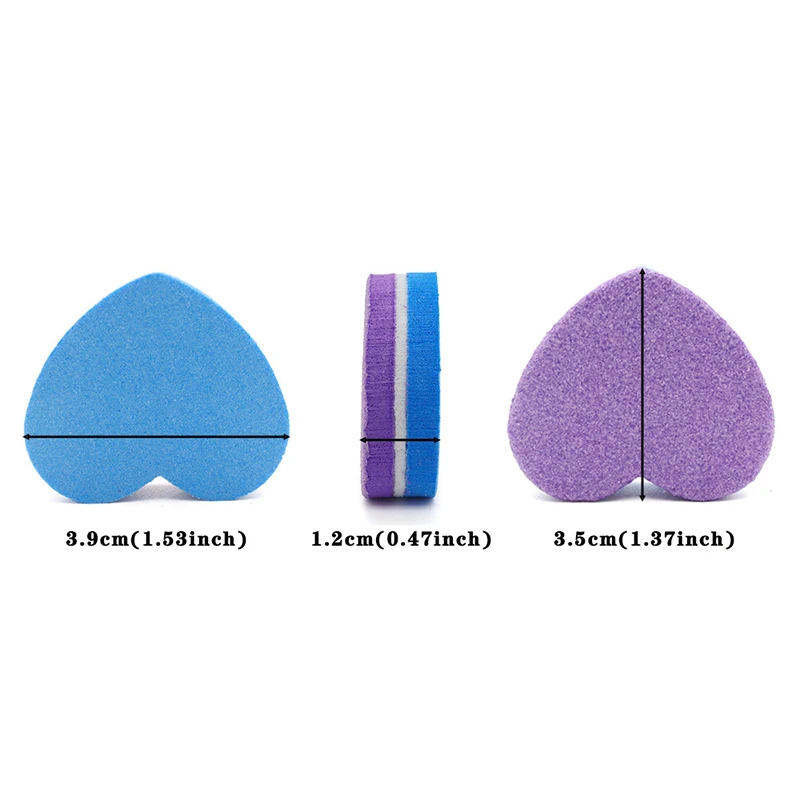 10Pcs Love Washable Nail File Sponge Block Sanding Multicolour Double Sided Polishing Tools Nail Care