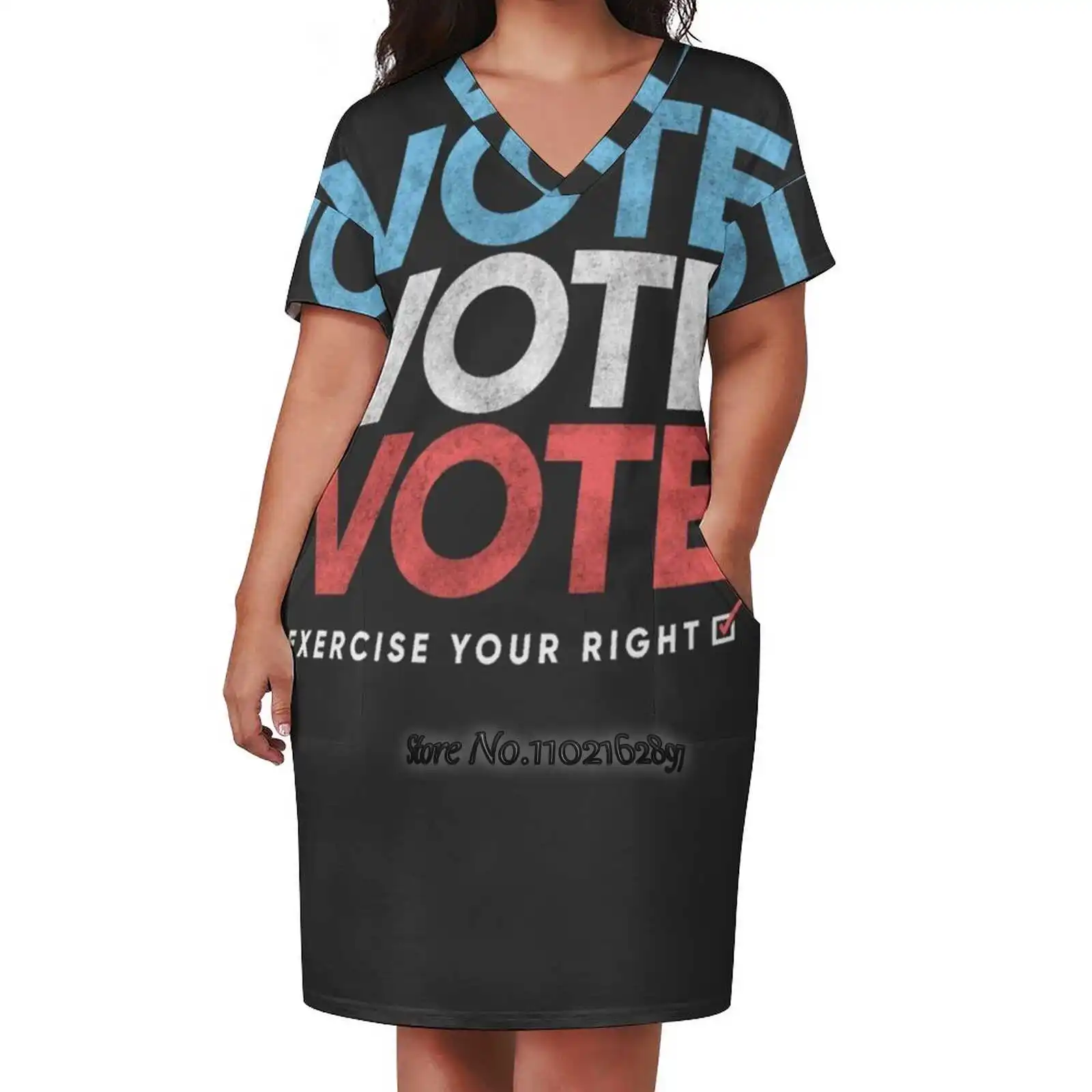 Retro Distressed Vote T - Shirt Exercise Your Right V-Neck Short Sleeve Skirt Korean Kawaii Skirts Party Dresses Vote Election