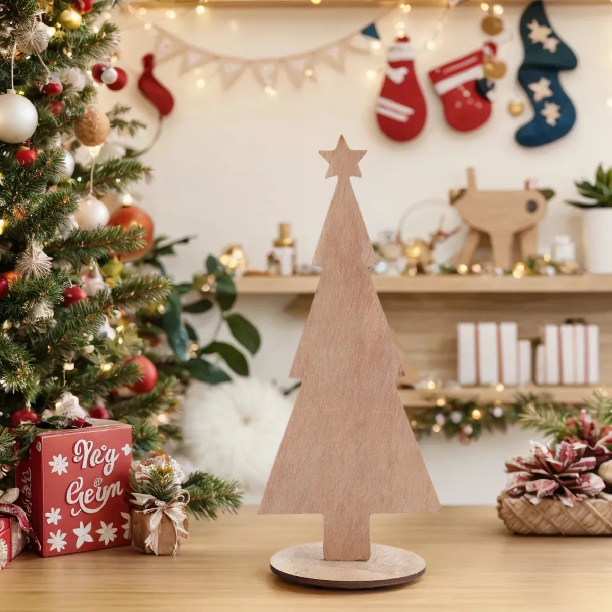 Wooden Christmas Tree Ornaments，Winter Desktop Decoration Set，Bohemian Home Decor, Room Country Rustic, Christmas Supplies Gifts
