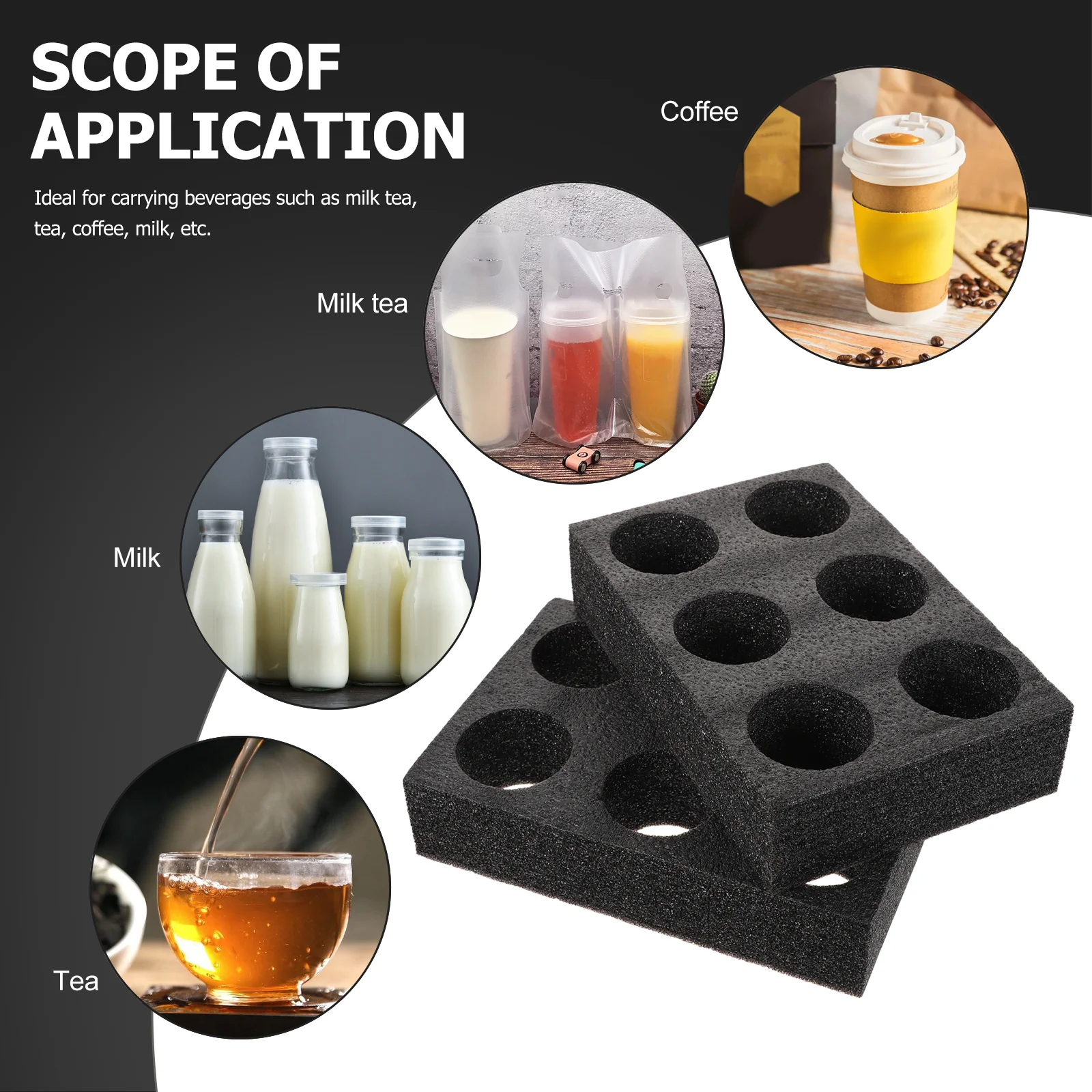 2 Pcs Cup Holder Milk Tea Drink Coffee Carrier Tray Glass 2950X1000X650CM Black Packing Beverage Rack Takeout Stand