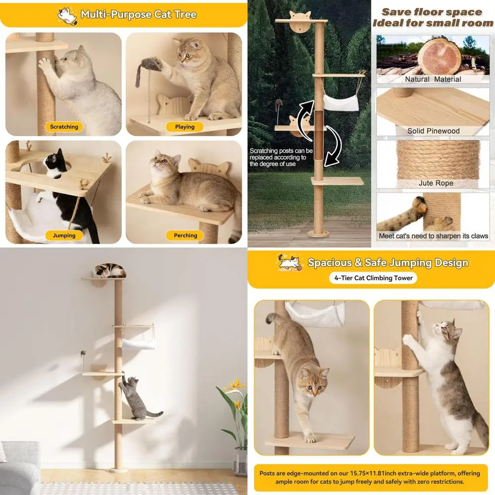 

Настенный когтеточка для кошачьего дерева, 4-х уровневый кошачий когтеточка для кошек, 69 дюймов, настенные полки для кошек, урна для котят с гамаком, подвесная игрушка