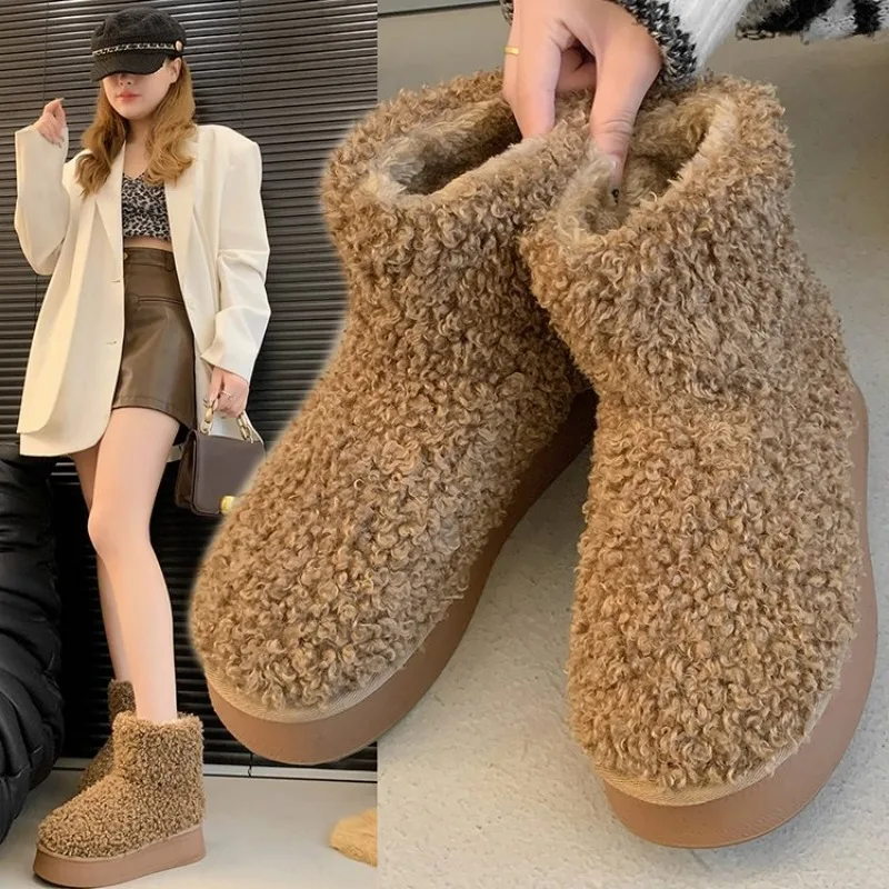 

Woman Fur Snow Boots For Women 2024 New Winter Thick Platform Ankle Boots Shoes Ladies Female Classic Plush Warm Boots