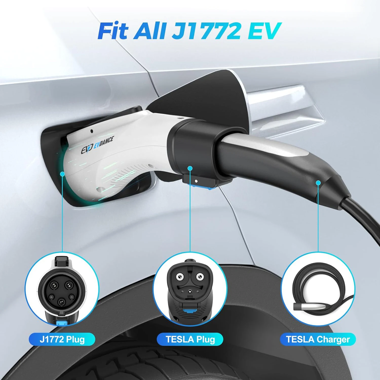 EVDANCE Portable Tesla to J1772 Adapters Max 60A 240V Electric Vehicles Charging Devices Compatible with All NACS Chargers