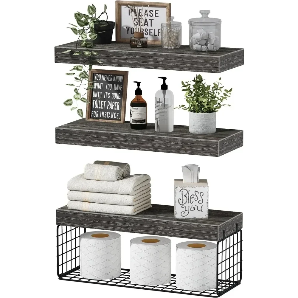 

y Полки для ванной комнаты над унитазом Настенные плавающие полки Полка для фермерского дома Хранение туалетной бумаги Маленький 16-дюймовый набор из 3 шт.