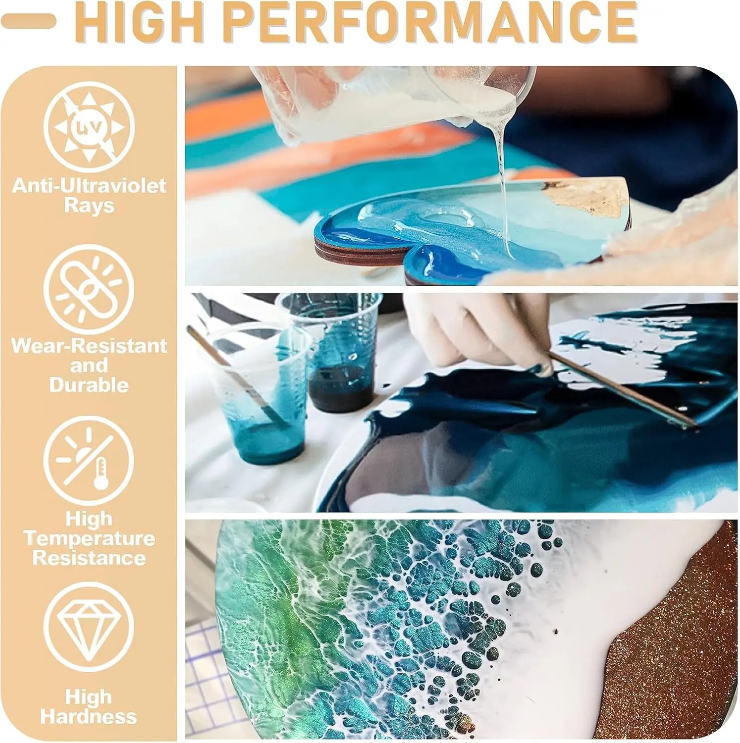 17.6oz/33.8oz AB Resin Epoxy Glue UV Resistant Self Leveling Casting & Coating Resin For Jewelry Table Top Different Art Project view 3