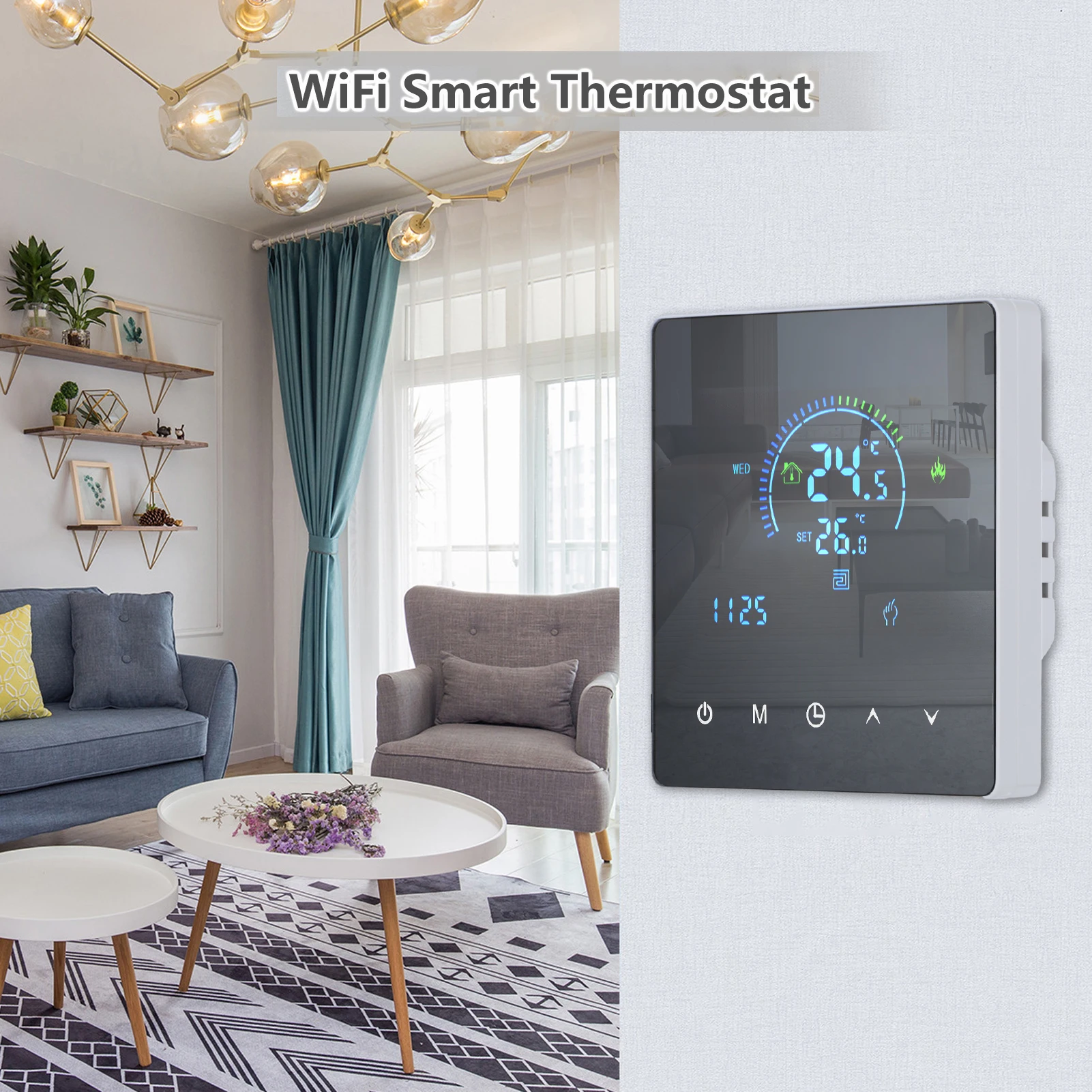 Termostato inteligente WiFi, controlador de temperatura para calefacción de agua, pantalla LCD, botón táctil, Control programable por aplicación