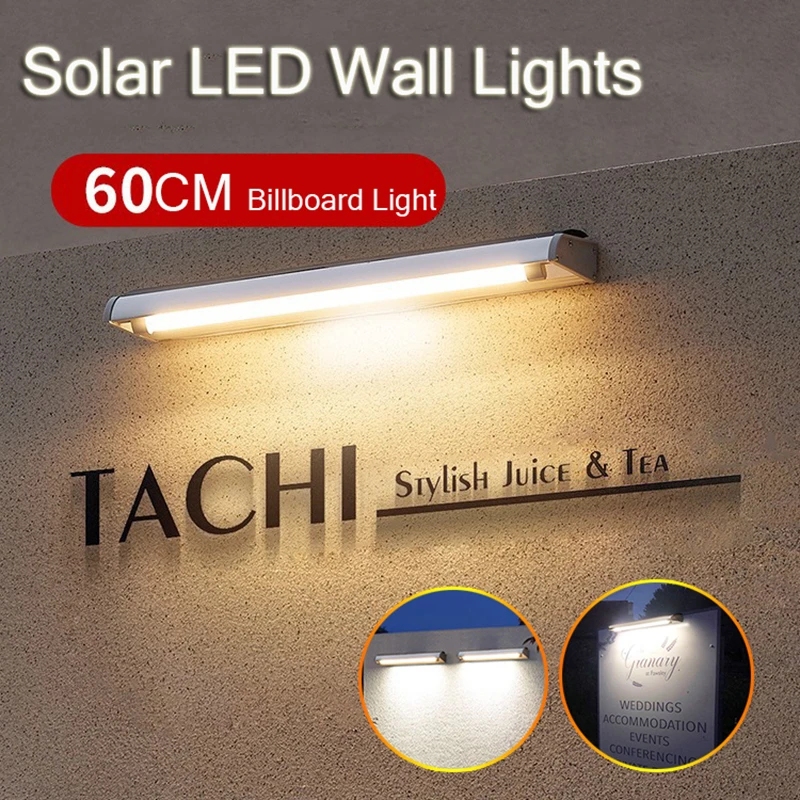 Solar LED Wall Lamp Waterproof Aluminum Tube Billboard Lights for Garden Advertisement Security Spotlights Outdoor Lighting