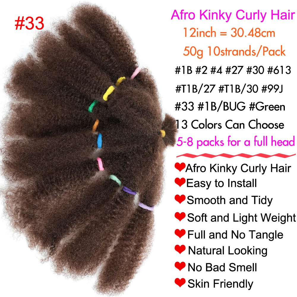 12 inch Pre Stretched Afro Kinky Twists Hair Braids 1- 6packs Afro Bulk Hair Kinky Crochet Braiding Hair Extensions For Women