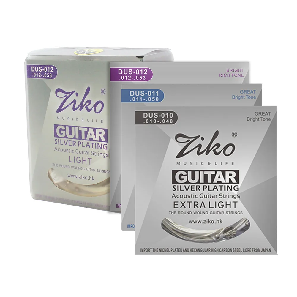 ZIKO DUS 010 011 012 Acoustic Guitar Strings Hexagon Carbon Steel Core Silver Plating Musical Instruments Accessories Parts