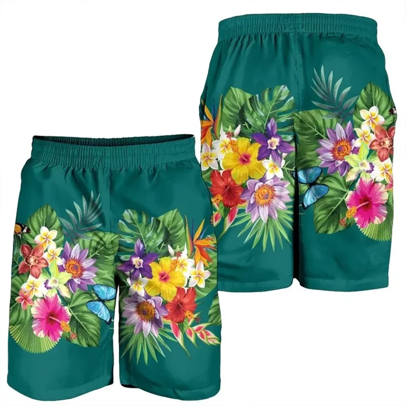 3D Printed Hawaii Tropical Strelitzia Plumeria Hibiscus Polynesian Men's Beach Shorts Women Short Pants Floral Board Shorts