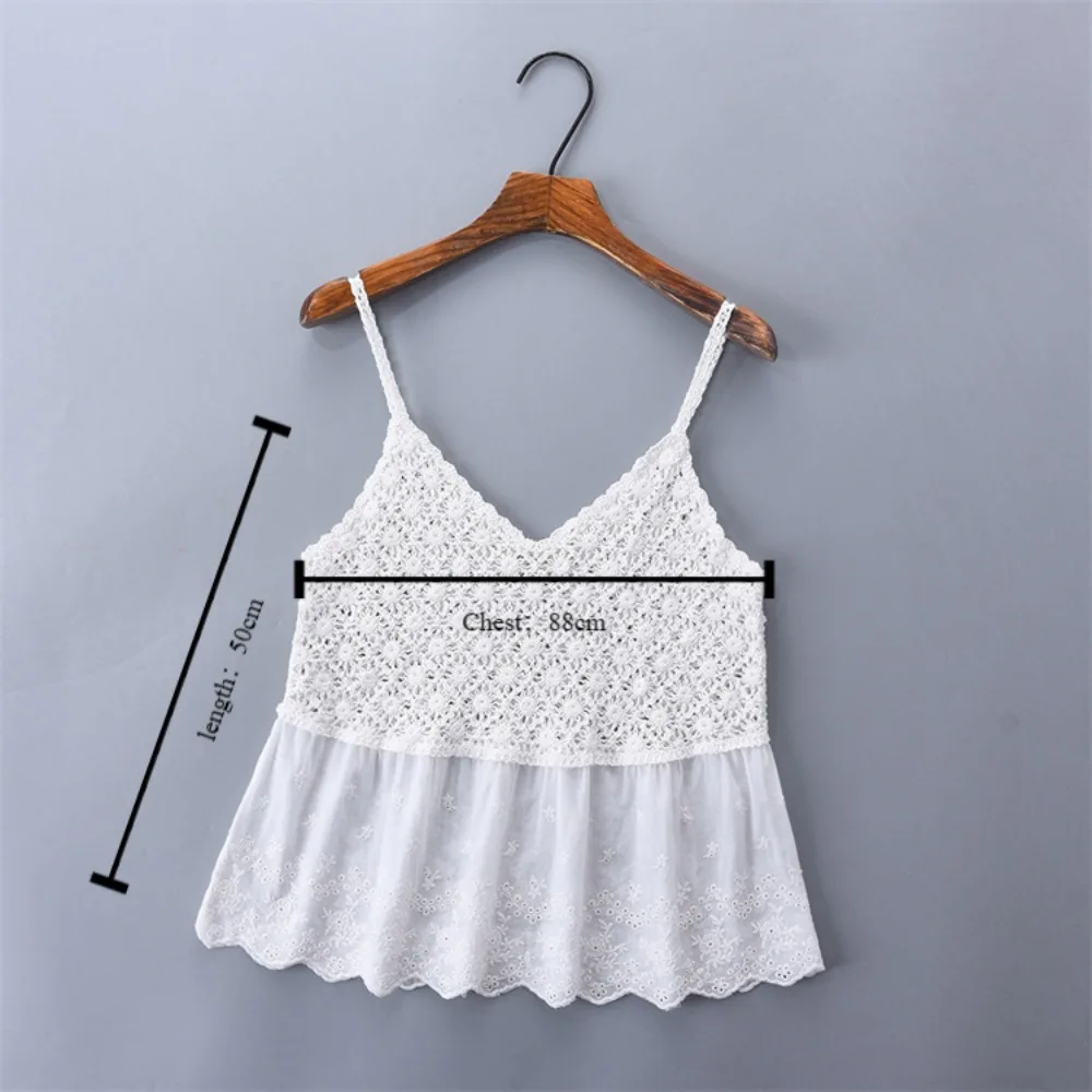 Top in maglia cava ricamato in cotone nuovo Top estivo senza maniche ricamato Top lavorato a maglia senza maniche bohémien donna