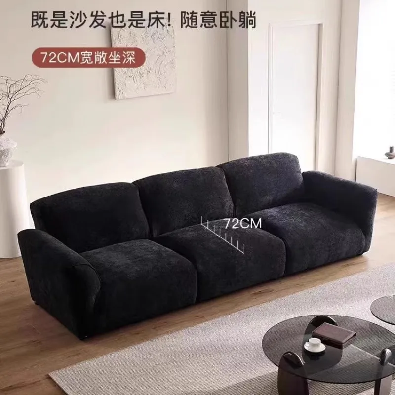 Sofa, living room, minimalist straight row three-person small apartment, chenille grand wabi-sabi chenille fabric