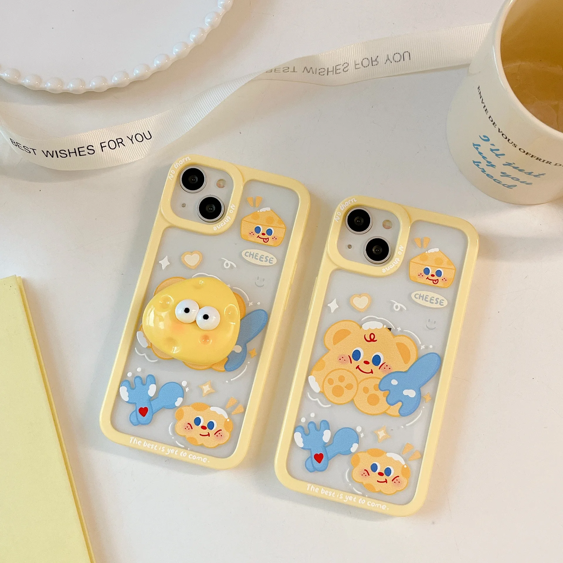 Cute Funny Cheese Cartoon With Stand Phone Case For iPhone 13 Pro Max Apple 11 12 14 Anti-fall Back Cover With Holder