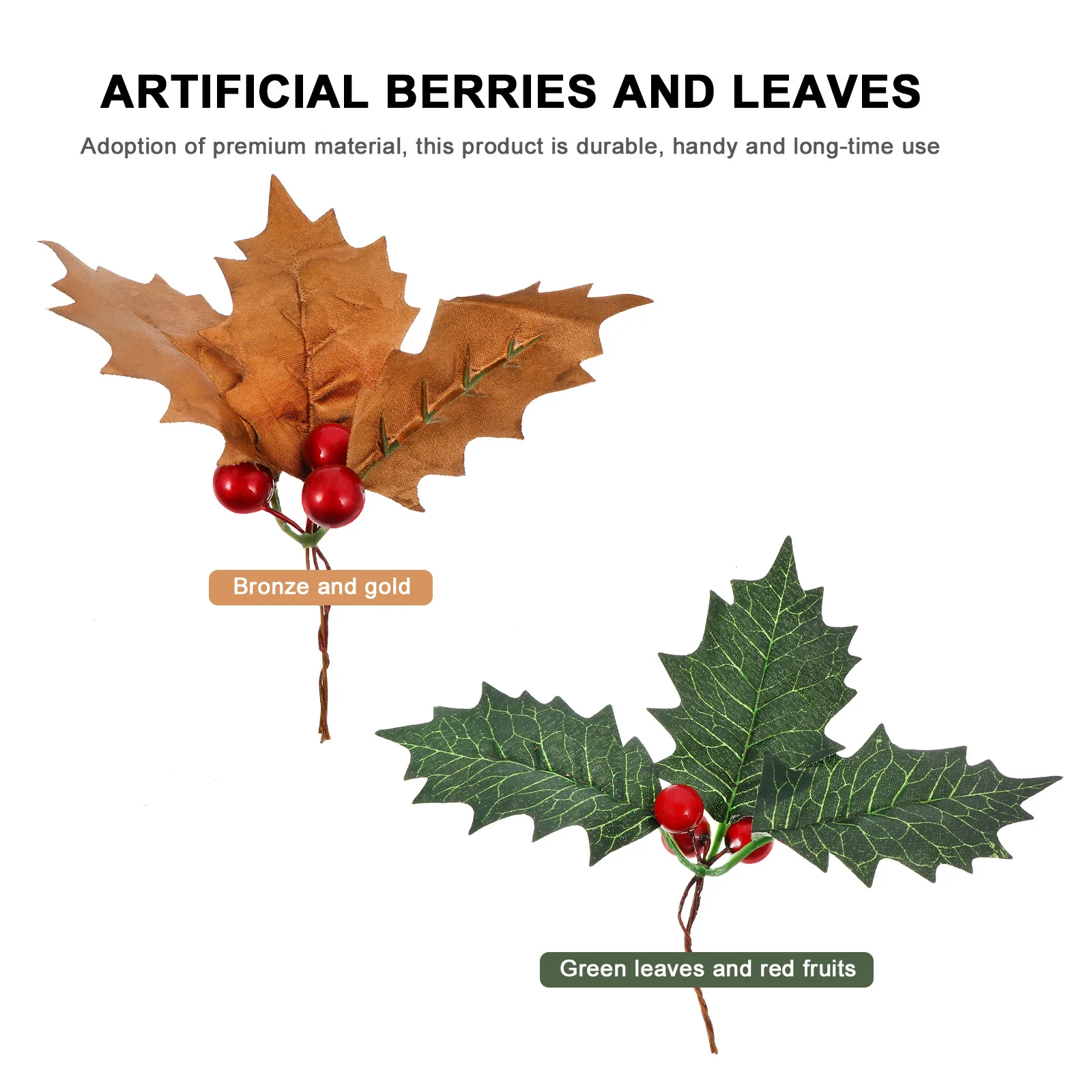 

6pcs Simulated Green Leaves With Red Berries Artificial Plant Decor For Home Desktop Party Christmas Xmas Evening Decoration