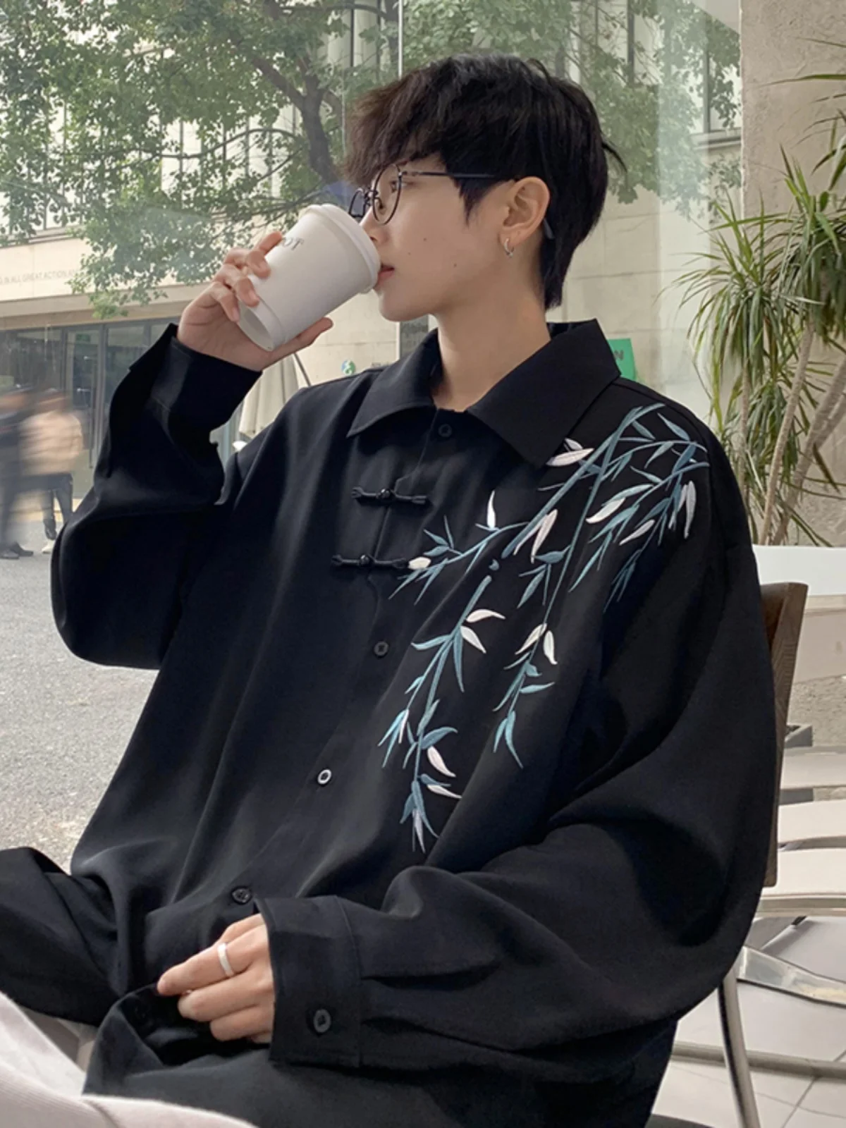 

Новая китайская мужская рубашка в старинном стиле с пуговицами, повседневная, весенняя, с длинным рукавом, свободного кроя, в стиле Ханьфу