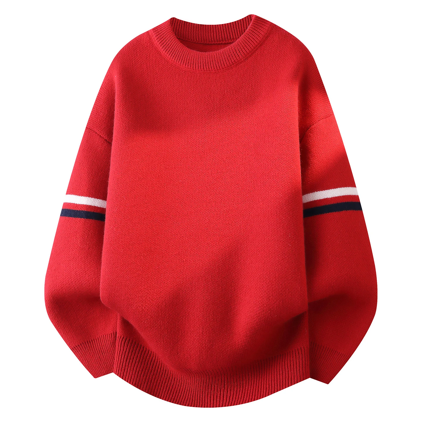 

Красный утепленный вязаный свитер для мужчин, повседневный свободный пуловер с круглым вырезом, зимний теплый шерстяной свитер, молодежный базовый стиль