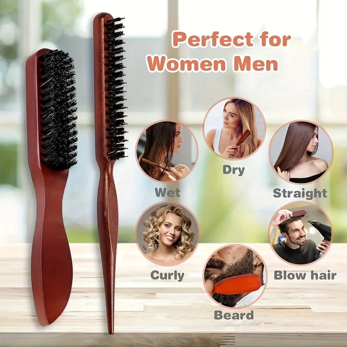 1/2/4/5-teiliges Haarbürsten- und Kamm-Set mit Wildschweinborsten, Styling-Werkzeuge zur Kantenkontrolle, Nylonborsten, ABS-Griff – Detail 6