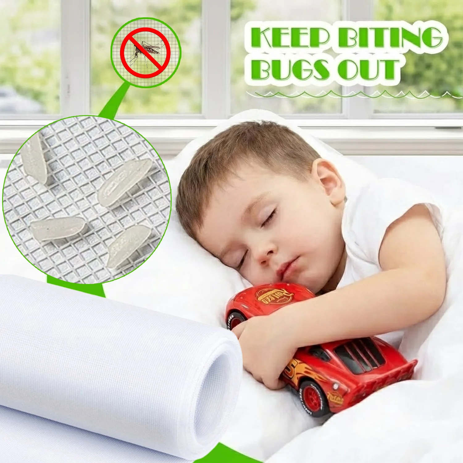 White Window Screen Replacement, Breathable Anti-Mosquito Mesh, Self-Adhesive Hook and Loop, Reusable Easy-Install Net for Home