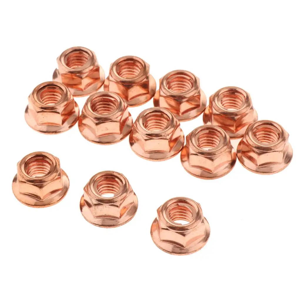 Pack-12 M8 Exhaust Lock Nut Copper Plated Steel 8mm Hex Fits for 3 Series