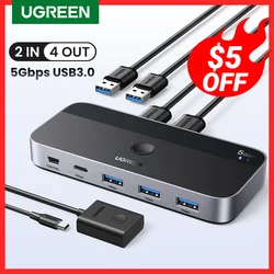 UGREEN-conmutador KVM USB 3,0 para PC, teclado, ratón, impresora, 2 piezas, compartir 4 dispositivos