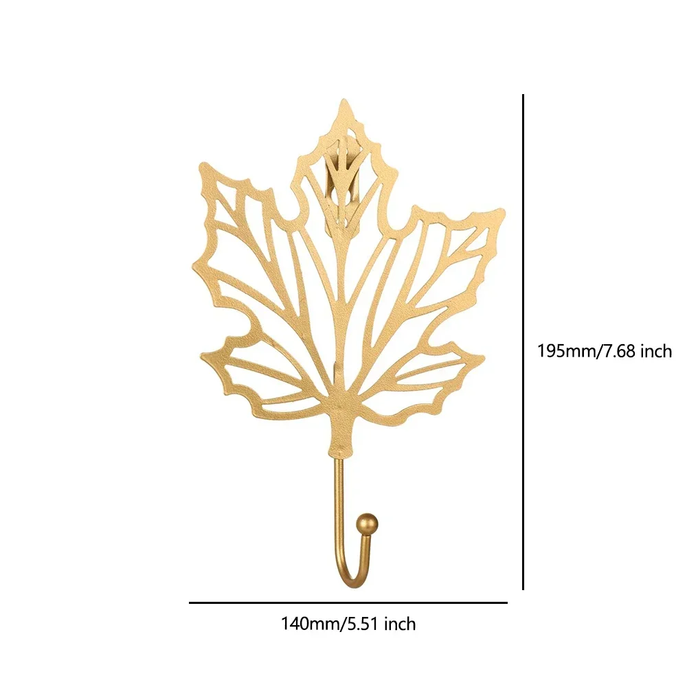 Golden Leaf Wall Hook Towel Rack Unique Key Hook Creative Necklace Hanger Small Object Hanger Plant Decoration Hook Cup Holder