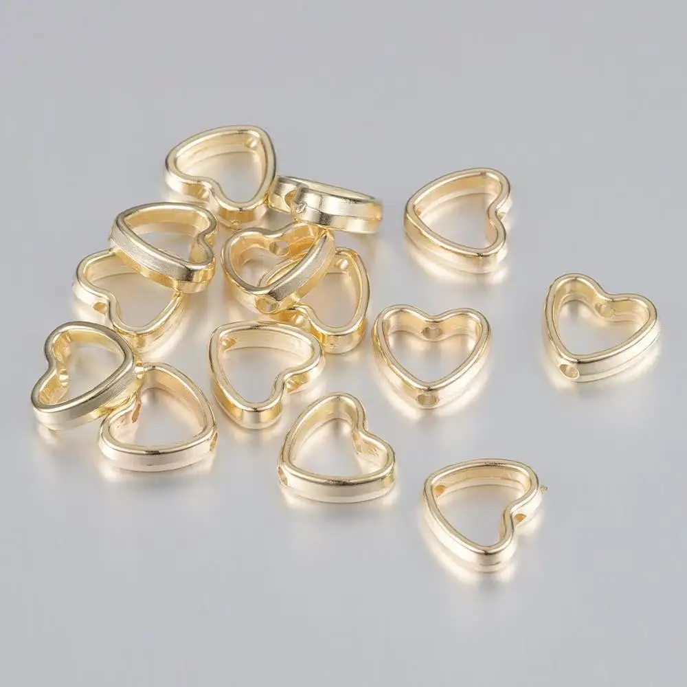 50/100pcs Heart Frame Wrapped Bead Double Stright Hole Spacers Loose Beads for Jewelry Making DIY Findings