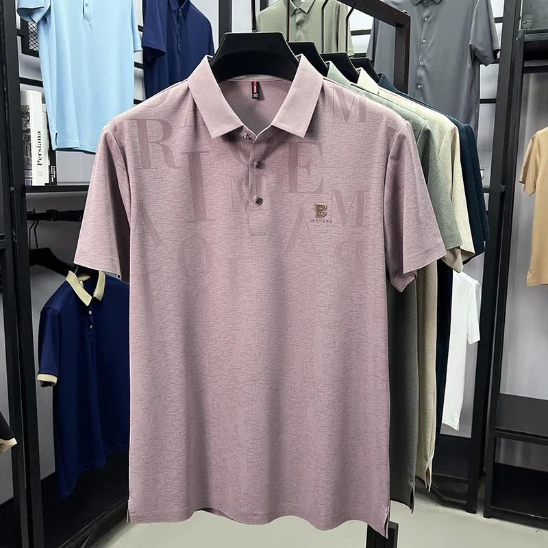 تي شيرت رجالي بأكمام قصيرة وطية صدر السترة من العلامة التجارية الفاخرة الخفيفة مطبوع عليه حروف شخصية حريرية ناعمة وصديقة للبشرة وقابلة للتنفس قميص بولو جديد