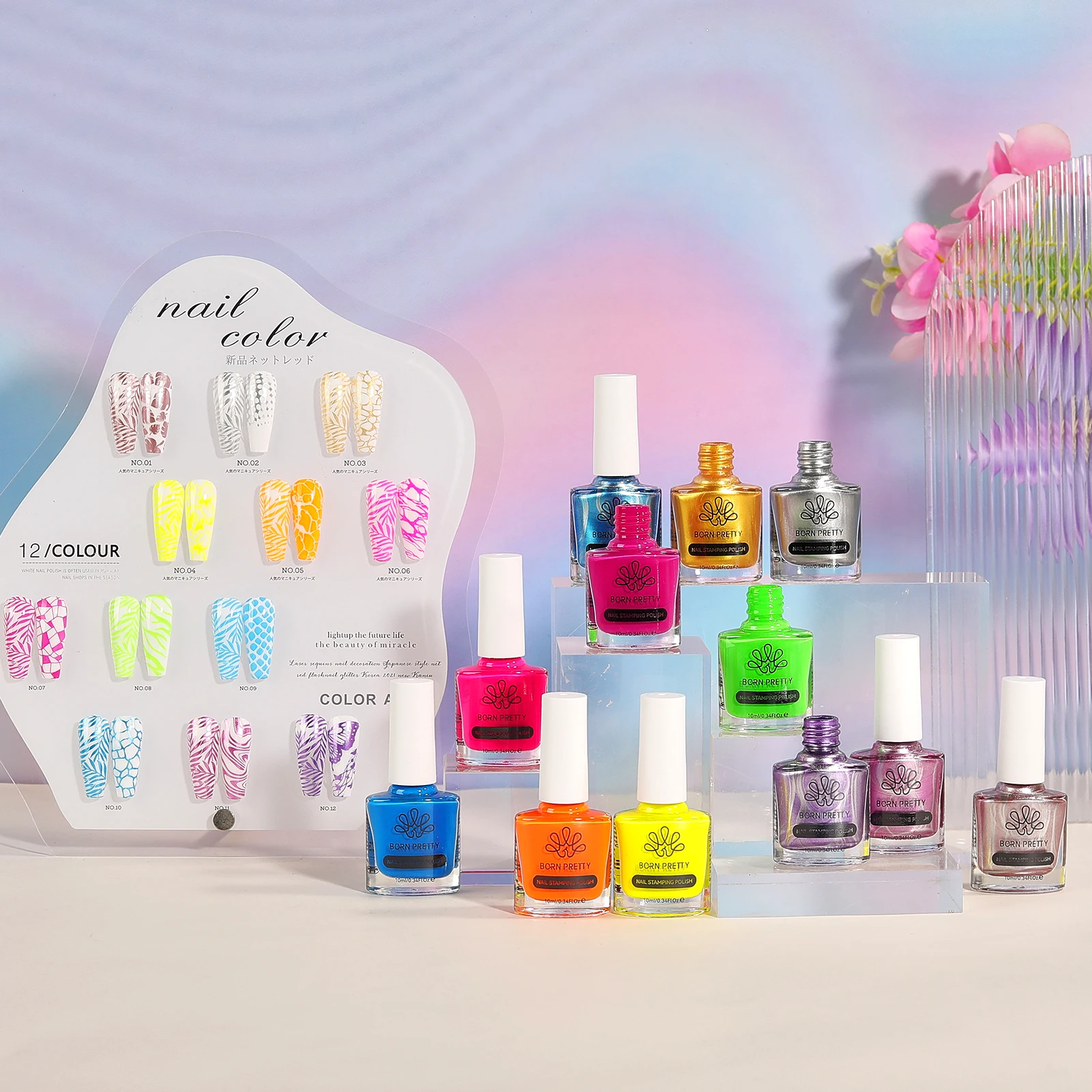 BORN PRETTY 4/6/8pcs Black White Nail Stamping Polish Varnish Set Kits Gold Silver for Nail Art Plates Stamp Oil Stamping Series