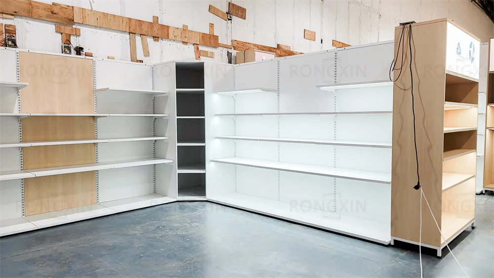 Rak Display Baja Kayu Desain Toko Ritel Kustom, Rak Gondola Supermarket, Tempat Penyimpanan, Rak Penyimpanan Ritel