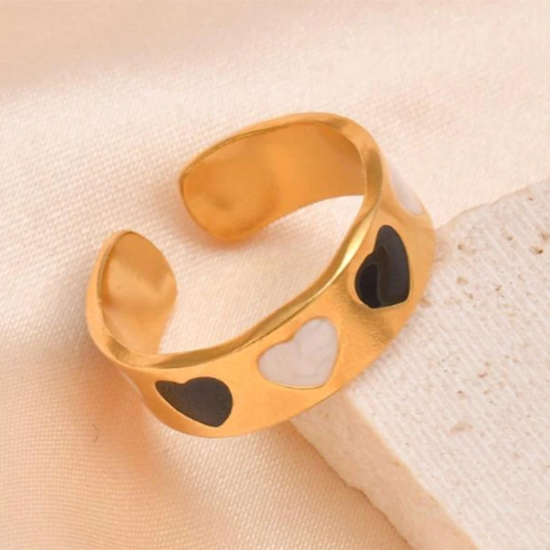 Women's Retro Gold Color Double Oil Drip Open Ring, Adjustable
