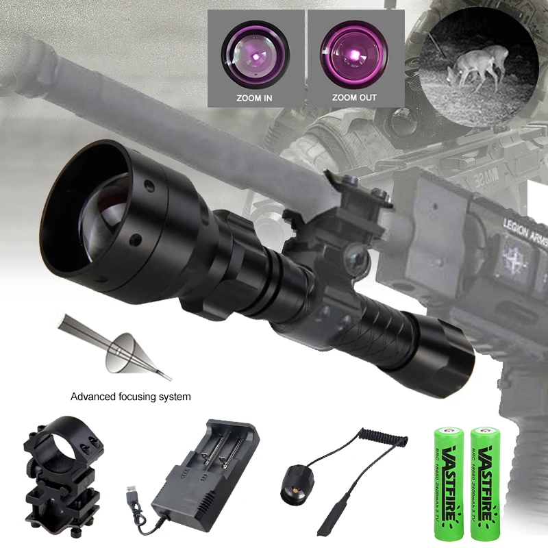 

T50 Professional Infrared IR 940nm Night Vision Weapon Light Tactical 400 Yards 50mm Long Range Zoom 1-Mode Hunting Flashlight