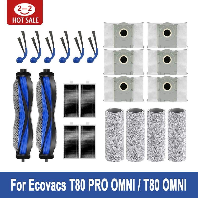 Pièces pour aspirateur Robot ECOVACS T80 Pro Omni / T80 Omni, rouleau principal, tissu de vadrouille, brosse latérale, sac à poussière, filtre HEPA, accessoires