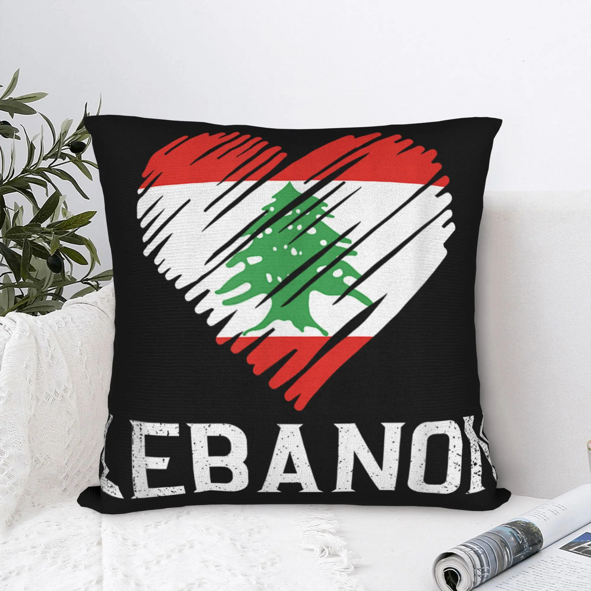 

Lebanon Flag Heart Pillow Case Comfy Pillow Cover Vintage Pillowcases For Chair Sofa Home Decor