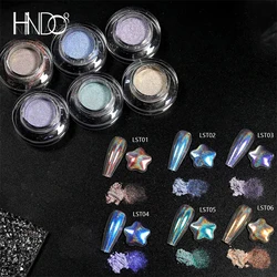 HNDO 6 Pcs Set Holographic Aurora Powder Rainbow Effect for Professional Manicure Nail Art Design Unicorn Laser Pigment Glitter
