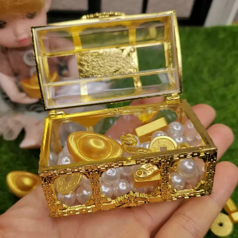 New Mini Gold/Silver Transparent Jewelry Storage Box Vintage Clear Candy Pirate Storage Organizer Vintage Trinket Treasure Chest