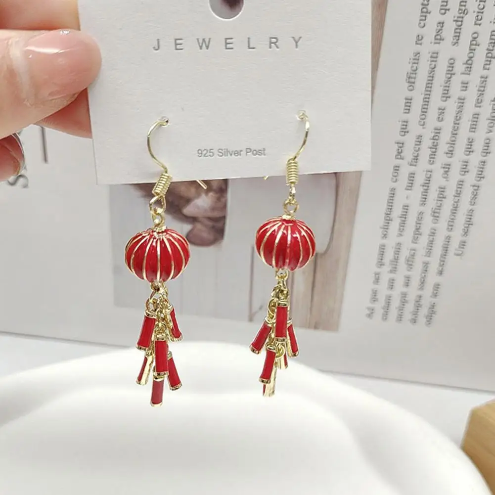 Lightweight Earrings Chinese Style Red Lantern Pendant Hook Earrings Festive Wedding Bridal Christmas Gift