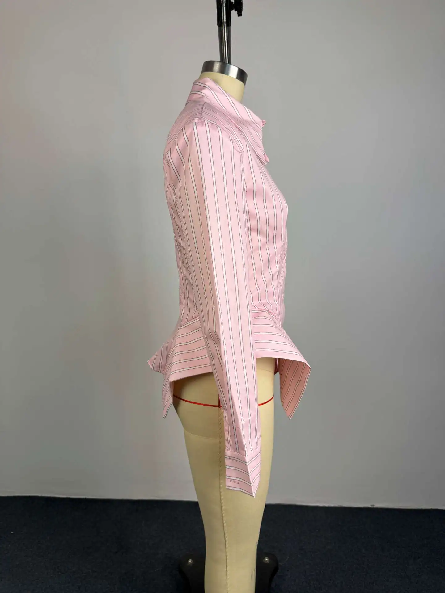 Women's Spring Summer Lapel Striped Fitted Asymmetrical Hem Shirt Casual Office Date 2026 New Trendy Feminine Fashion Shirt