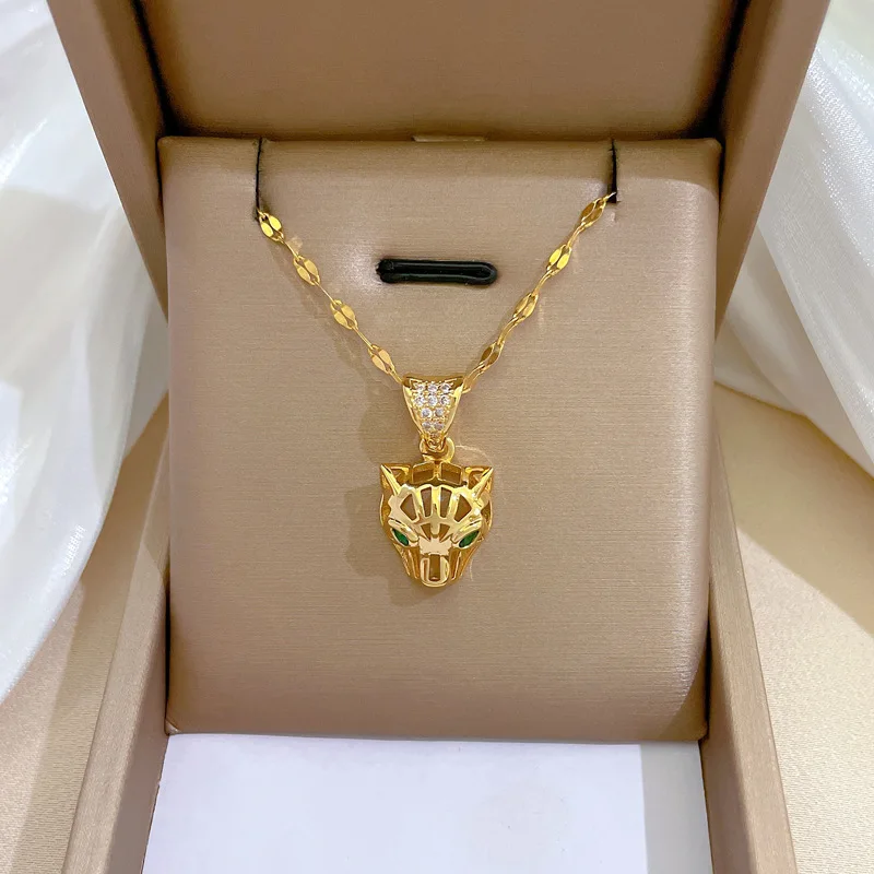 OIMG 316L Stainless Steel Elephant leopard Lion Animal Pendant Necklace Women Religious Exaggerate Luxury Jewelr