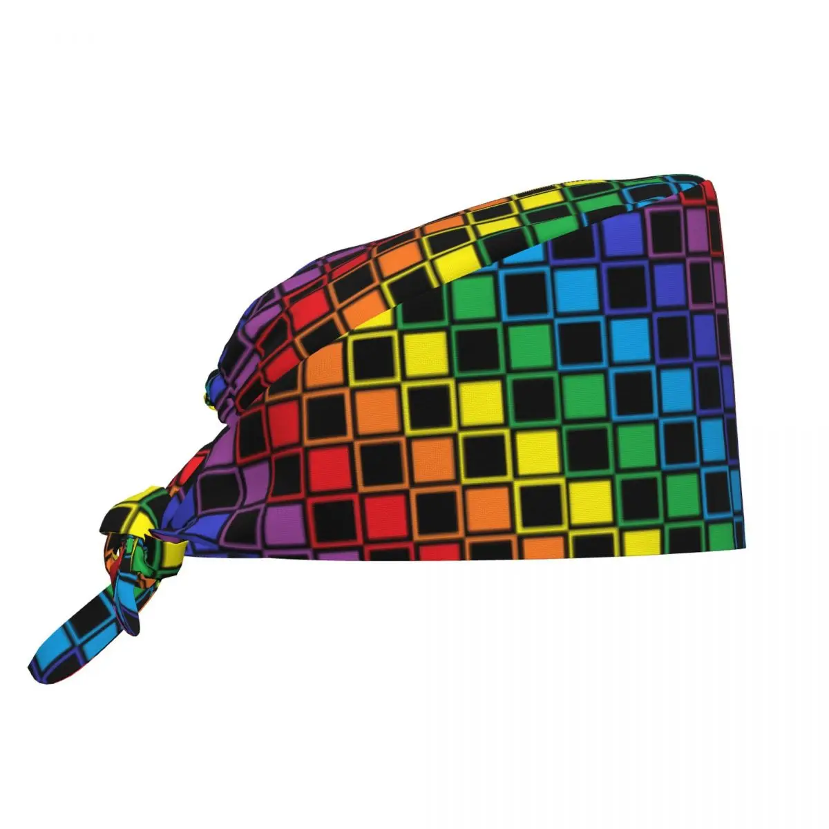 Rainbow Checkers Checkerboard Breathable Scrub Hat Surgical Scrub Caps Nursing Hair Hats Work Scrubs Hat for Hospital Pharmacy