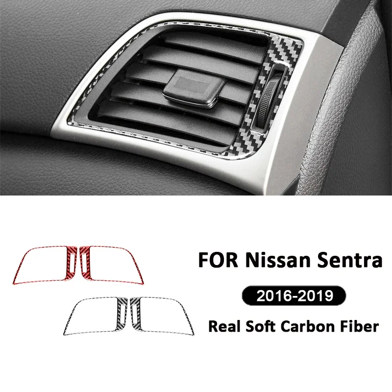 

2PCS Carbon Fiber Car Side Air Outlet Vent Trim Frame Interior Decoration Sticker For Nissan Sentra Sylphy 2016-2019 Accessories