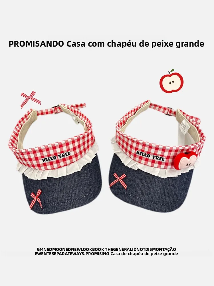 chapeu-de-topo-vazio-com-renda-xadrez-de-maca-fofa-para-mulheres-passeio-de-verao-doce-e-versatil-protecao-solar-bone-de