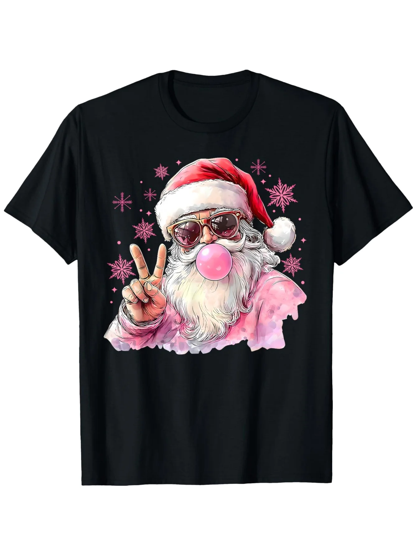 Santa Hawaiian Christmas T-Shirt - Black Palm Tree Lights Summer Tee