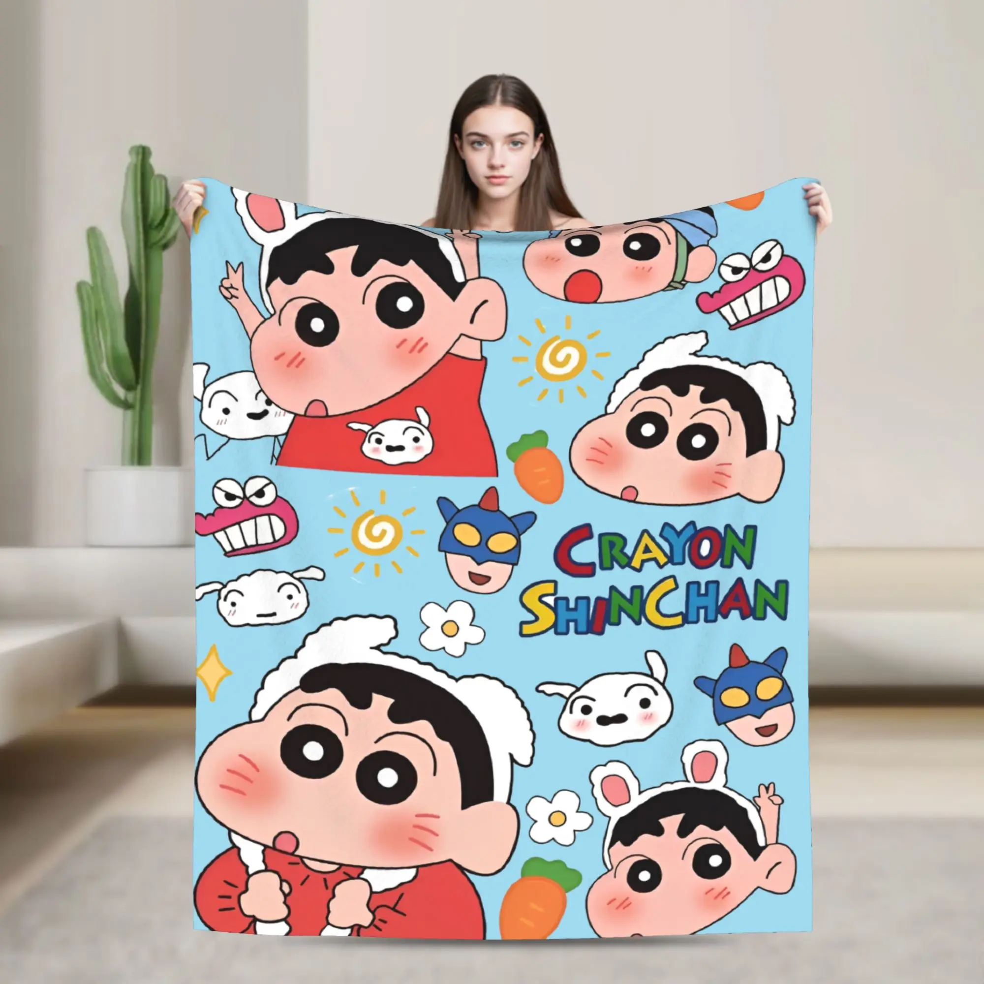 

Kawaii Crayons Shin-Chans Blanket Anime Flannel Funny Soft Throw Blankets for Bedding Lounge Spring Autumn,