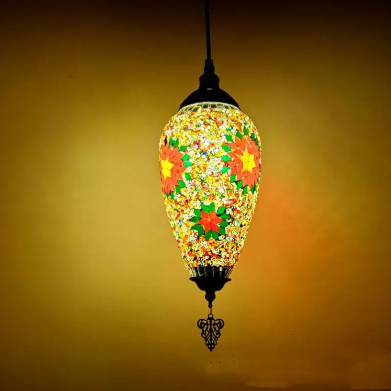 Mediterranean Art Pendant Light Turkish Mosaic Retro Ceiling Chandelier Decoration Lighting Fixture Dining Room Hanging Lamp LED