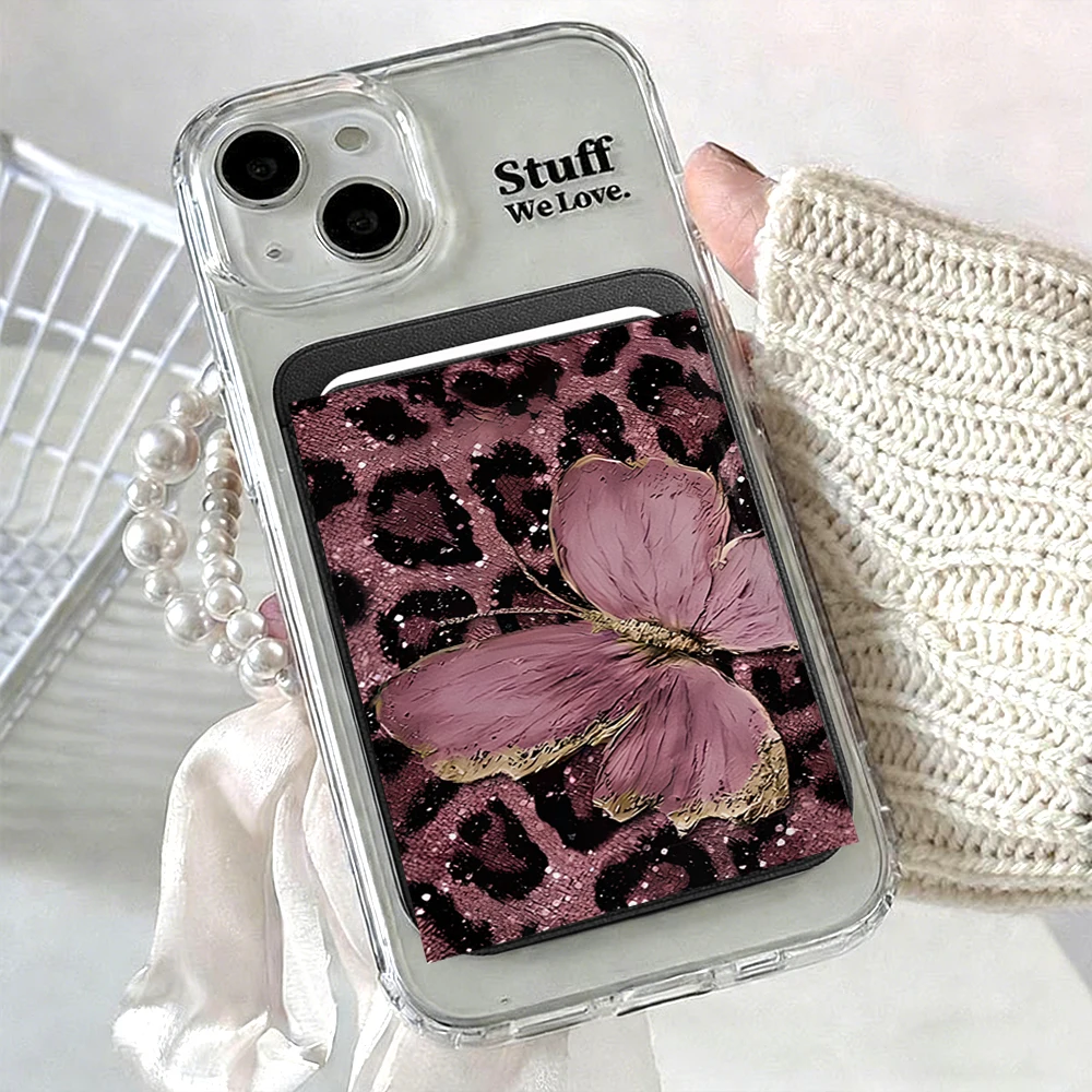 Leoparden-Schmetterling Leder-Kartenetui Handyhülle Kartenhalter für Magnetische Hülle Geeignet für alle iPhones mit Magsafe-Kartenfunktion – Detail 13